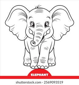 little Elephant Coloring page for kids, coloring book, Line art Vector 