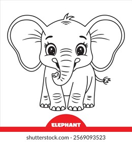 little Elephant Coloring page for kids, coloring book, Line art Vector 