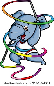 The little elephant is doing a circus with double stick of illustration
