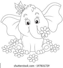 Little elephant with flowers