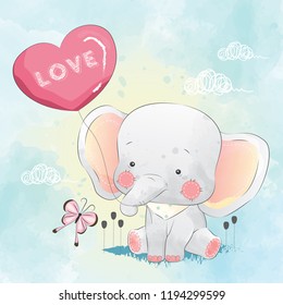 Little Elephant Playing with Balloon
