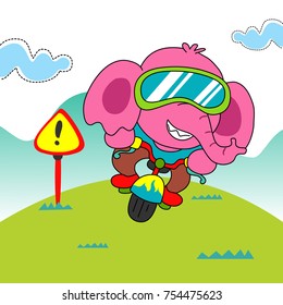 little elephant riding a bike in the village