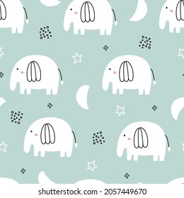 Pequeño elefante patrón impecable Cute caricatura de fondo animal dibujado a mano en el estilo de los niños para tela, textil, impresión, papel pintado decorativo. Ilustración del vector