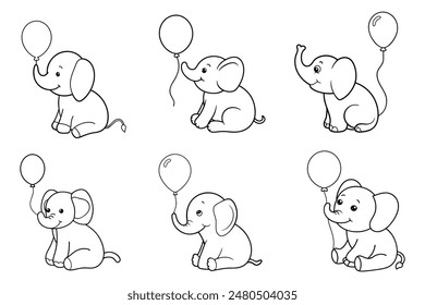 little elephant sit down with a balloon vector illustration