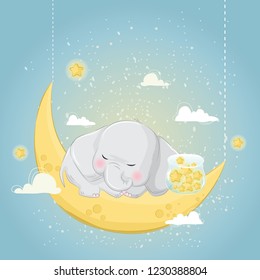 Little Elephant Sleeping Stars Stock Vector (Royalty Free) 1230388804 ...
