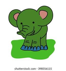 Little elephant standing on the lawn.