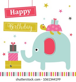 little elephant and little turtle celebrating birthday