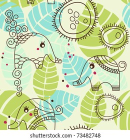 Little elephants garden; seamless pattern