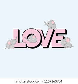 Little elephants in love. Vector illustration