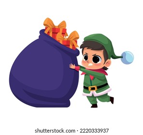 little elf with gifts bag character