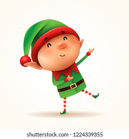 Little elf greets. Isolated. 