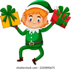 Little elf holding Christmas gift illustration