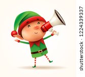 Little elf with megaphone. Isolated.