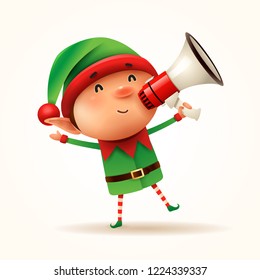 Little elf with megaphone. Isolated.