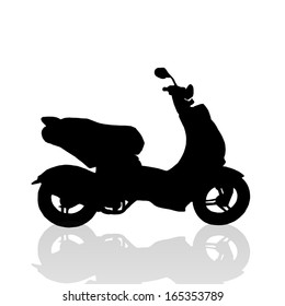 Little engine scooter on white background with reflection, vector illustration