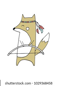 Little Explorer - Cute hand drawn nursery poster with hunter fox in scandinavian style. Kids vector illustration.