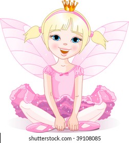 Little fairy ballerina sitting on a floor. All objects are separate groups