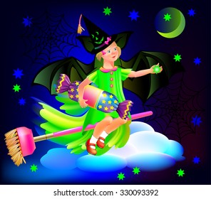 Little fairy celebrating Halloween, vector cartoon image.