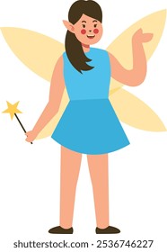 Little Fairy Character in Flat Cartoon Style. Vector Illustration