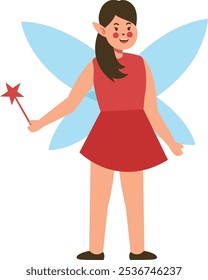 Little Fairy Character in Flat Cartoon Style. Vector Illustration