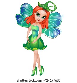 Little fairy elven princess isolated on white background. Vector cartoon close-up illustration.
