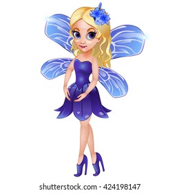 Little fairy elven princess isolated on white background. Vector cartoon close-up illustration.