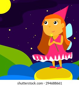 Little fairy looking at the moon