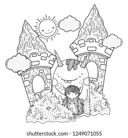 little fairy with monster in the castle