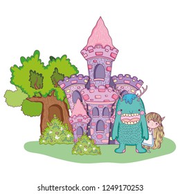 little fairy with monster in the castle