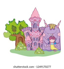 little fairy with monster in the castle