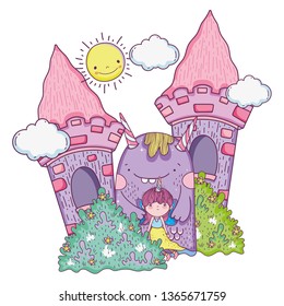 little fairy with monster in the castle