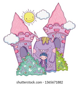 little fairy with monster in the castle