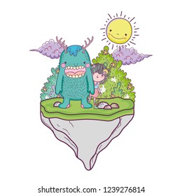little fairy with monster in the field