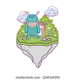 little fairy with monster in the field