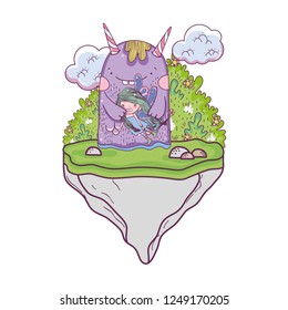little fairy with monster in the field