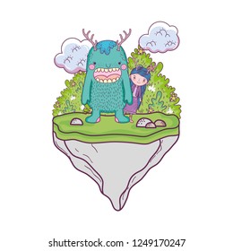 little fairy with monster in the field