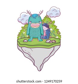 little fairy with monster in the field