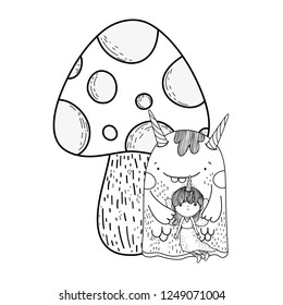little fairy with monster and fungus