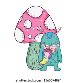 little fairy with monster and fungus