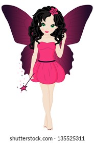 little fairy in a pink dress with a magic wand