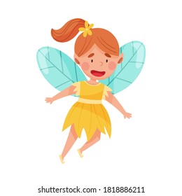 Little Fairy or Pixie with Wings Hovering Vector Illustration