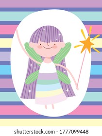 little fairy princess adorable with magic wand tale cartoon vector illustration