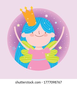 little fairy princess with crown fantasy magic tale cartoon vector illustration