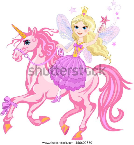 Little Fairy Princess Unicorn Stock Vector (Royalty Free) 166602860