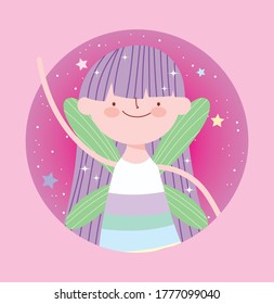 little fairy princess with wings magic character tale cartoon vector illustration