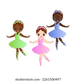 little fairy princesses in beautiful dresses are dancing.vector illustration.isolated on a white background.
