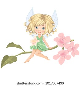 Little fairy sits on a branch