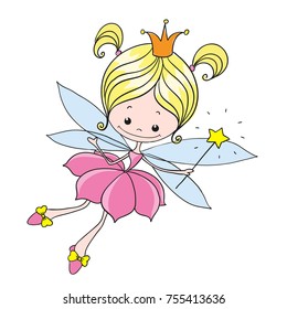 Little Fairy. Sweet Lady Fairy Tale. Vector Character On A White Background. Hand Drawing.