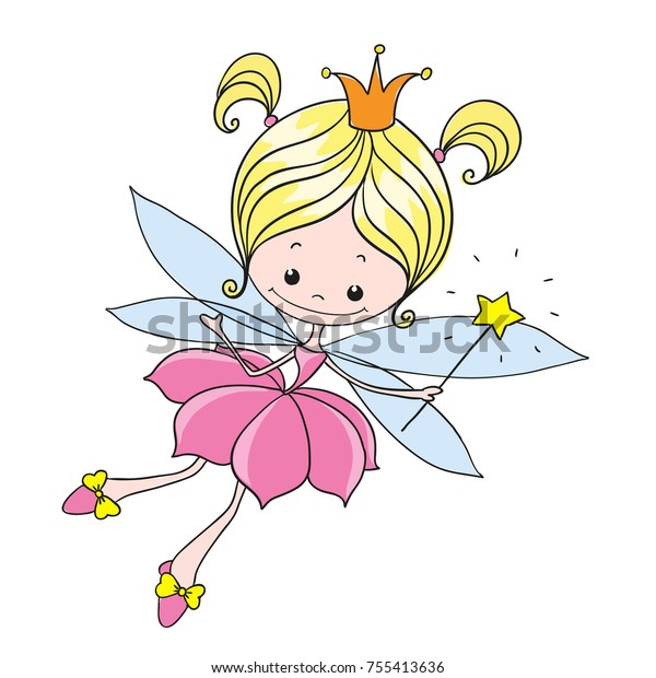 妖精 フェアリー おとぎ話のお嬢さん 白い背景にベクター画像文字 手描き のベクター画像素材 ロイヤリティフリー