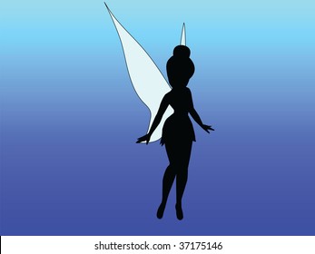 little fairy with wings black vector silhouette